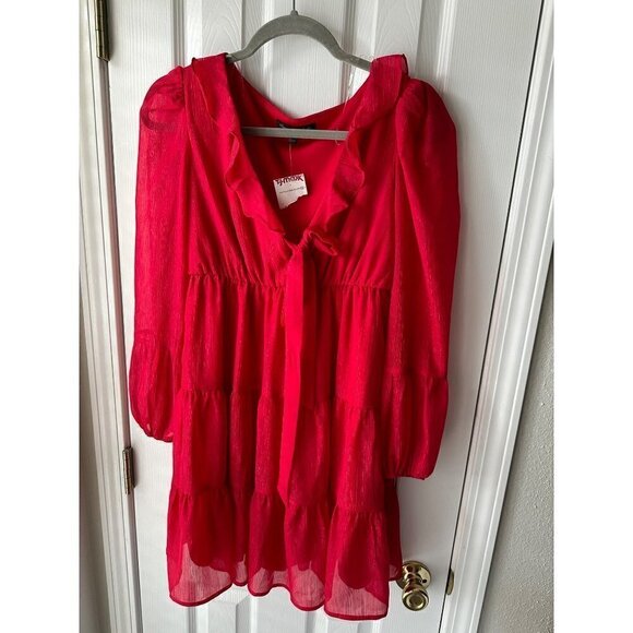 Crystal Doll Red Shiny Ruffle Dress Size Small - NWT - Picture 8 of 8